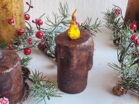 Burnt Mustard Dripped Flicker Pillar BOC - Snowy Pine and Red Berries Candle Ring
