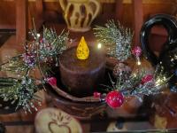 Redware Bowl Feather Motif - Burnt Mustard BOC Pillar - Red Berries Candle Ring