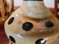 Redware Soap or Lotion Dispenser Bottle with Black Dots