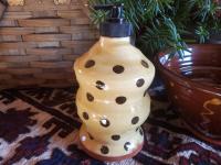 Redware Soap or Lotion Dispenser Bottle with Black Dots