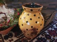 Large Redware 11.50 in Redware Jar with Black Polka Dot Decoration