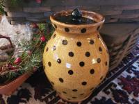 Large Redware 11.50 in Redware Jar with Black Polka Dot Decoration