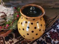 Large Redware 11.50 in Redware Jar with Black Polka Dot Decoration