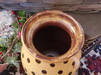 Large Redware 11.50 in Redware Jar with Black Polka Dot Decoration