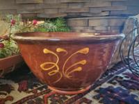 Redware 11 in Bowl with Feather Pattern