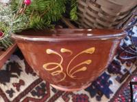 Redware 11 in Bowl with Feather Pattern