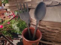 Pair of Rustic Farmhouse Cast Iron Serving Spoon & Fork
