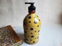 Redware Soap or Lotion Dispenser Bottle with Black Dots