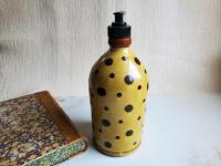 Redware Soap or Lotion Dispenser Bottle with Black Dots