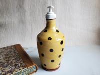 Redware Soap or Lotion Dispenser Bottle with Black Dots
