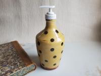 Redware Soap or Lotion Dispenser Bottle with Black Dots