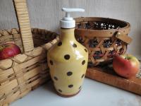 Redware Soap or Lotion Dispenser Bottle with Black Dots