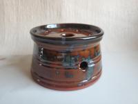 Large Redware Soap Dish with Black Spangles and Black Glaze Accents