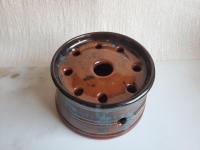 Large Redware Soap Dish with Black Spangles and Black Glaze Accents