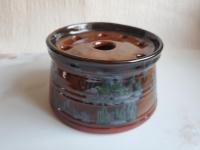 Large Redware Soap Dish with Black Spangles and Black Glaze Accents
