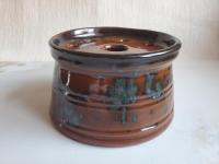 Large Redware Soap Dish with Black Spangles and Black Glaze Accents