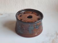 Large Redware Soap Dish with Black Spangles and Black Glaze Accents