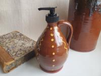 Redware Soap/Lotion Dispenser with Squiggles & Dots Decoration (a)