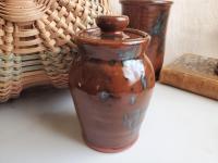 Redware Sugar or Spice Jar with Spangles (a)