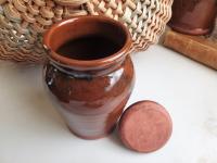 Redware Sugar or Spice Jar with Spangles (a)