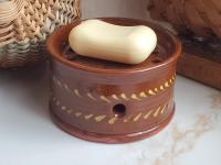 Large Redware Soap Dish with Slip Decoration
