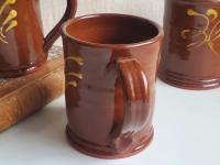 Redware 12 oz. Mug with "Feather" Slipware Motif