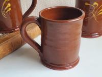 Redware 12 oz. Mug with "Feather" Slipware Motif