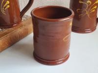 Redware 12 oz. Mug with "Feather" Slipware Motif