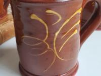 Redware 12 oz. Mug with "Feather" Slipware Motif