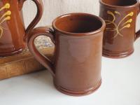 Redware 16 oz. Mug with "Feather" Slipware Motif