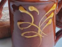 Redware 16 oz. Mug with "Feather" Slipware Motif