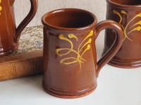 Redware 16 oz. Mug with "Feather" Slipware Motif