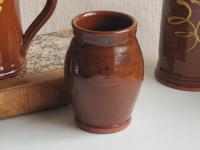 Small Redware Jar, Toothbrush Holder with Spangles (No Cover)