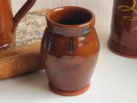 Small Redware Jar, Toothbrush Holder with Spangles (No Cover)