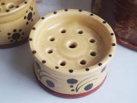Redware Soap Dish with Stamped Arch and Dot Pattern