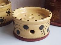 Redware Soap Dish with Stamped Arch and Dot Pattern