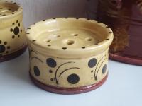 Redware Soap Dish with Stamped Arch and Dot Pattern
