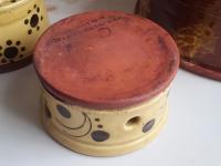 Redware Soap Dish with Stamped Arch and Dot Pattern