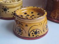 Redware Soap Dish with Stamped Arch and Dot Pattern