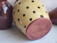 Large Redware 10 in Jar with Black Polka Dot Decoration