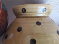 Large Redware 10 in Jar with Black Polka Dot Decoration