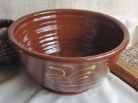 Redware 10 in Large Bowl with Feather Motif
