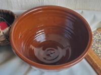 Redware 10 in Large Bowl with Feather Motif