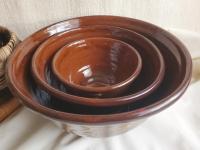 Redware Nesting Bowls (3) with Feather Motif