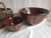 Redware Nesting Bowls (3) with Feather Motif