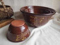 Redware Nesting Bowls (3) with Feather Motif