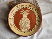 Redware 9 in Plate with Pineapple Sgraffito Motif