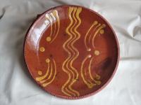 Redware 11 inch Plate with Traditional Slipware Motif