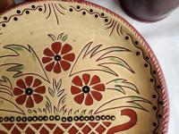 Redware 11 inch Plate with Flower Basket Sgraffito Motif