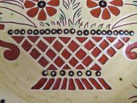 Redware 11 inch Plate with Flower Basket Sgraffito Motif
